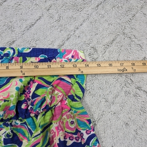 Lilly Pulitzer Top Women's Medium Blue Green Val Tube Toucan Play Elastic - Picture 3 of 7